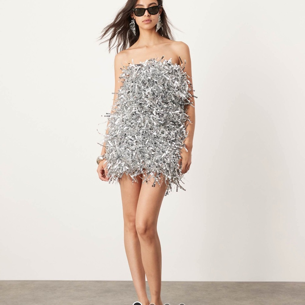 ASOS Silver Sequin Strapless Mini Dress